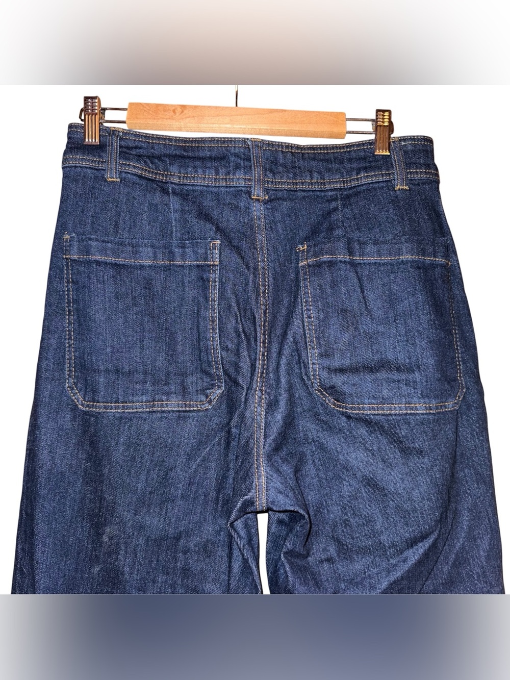 OAT NY High Rise Wide Leg Jeans Dark Blue Raw Hems Size 10/30 - Picture 9 of 15